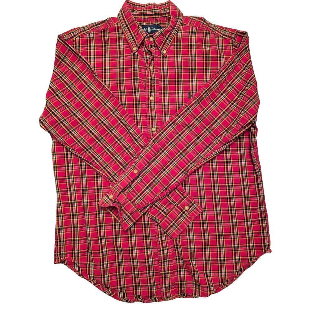 Ralph Lauren Mens Sz L Classic Fit Red Plaid Cotton Button down shirt Button